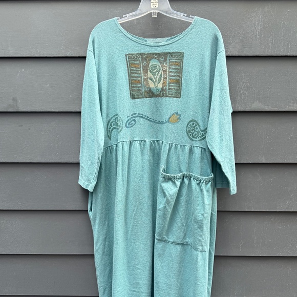 Blue Fish Teal Vintage Dress with Artistic Print, XL - Picture 1 of 7